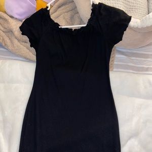 off the shoulder black midi dress
